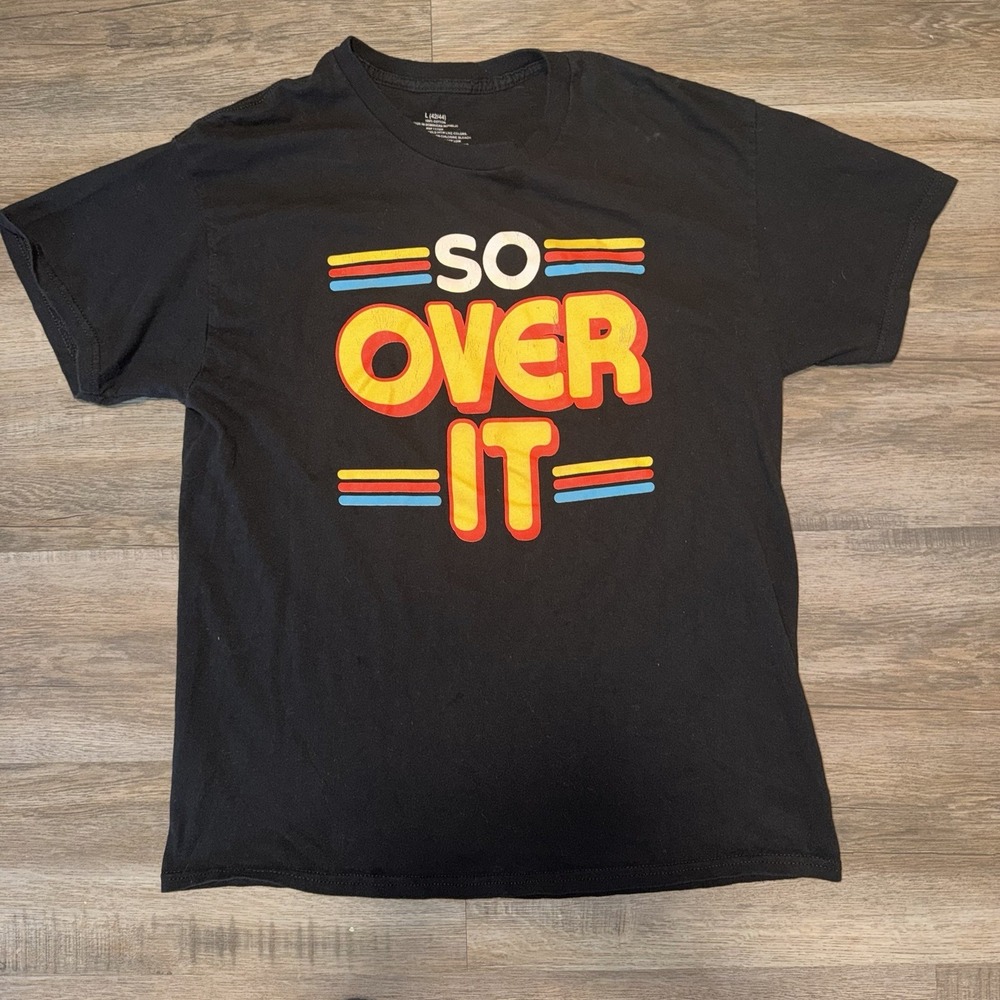 SO OVER IT Mens Graphic Shirt Black Size L Retro Nostalgic Vintage